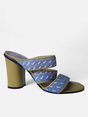 90s TODD OLDHAM X LERRE Italy Vtg Woven Leather Pumps Sandals Chunky Heel Y2K 7